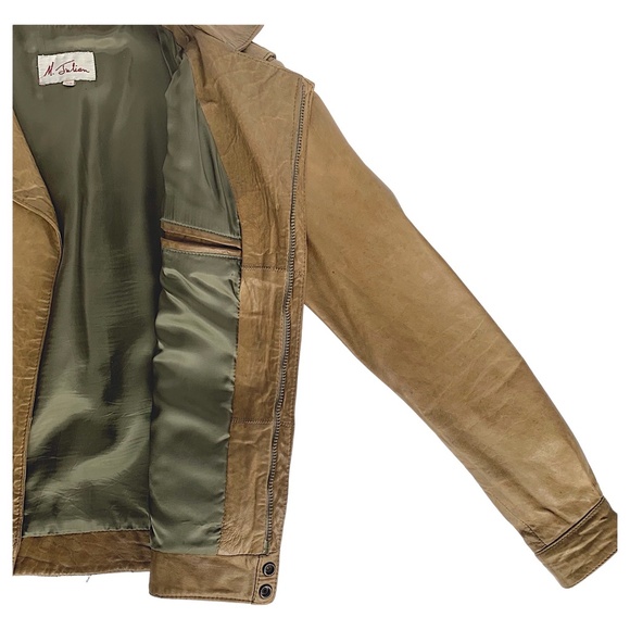 M Julian for Wilson’s Leather Tan Distressed Leather Bomber/Aviator Jacket - Picture 7 of 16